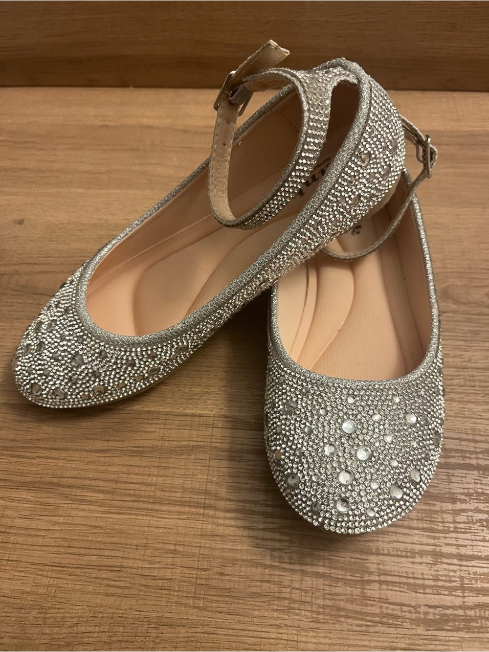 Sparkling Crystal Embellished girls Flat with Ankle Strap - Silver